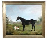 Edwin cooper a dark bay hunter and a king charles spaniel before acle church norfolk