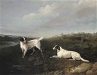 Edwin cooper spaniels in a river landscape
