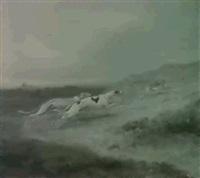 Edwin cooper two greyhounds coursing a hare