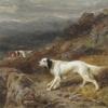 George arl gundogs and sportsmen shooting upon a moor mountains in the distance