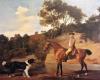 George Stubbs     Viscount Maynard mounted on a bay horse accompanied by a newfound land dog   1772