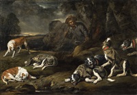 Jan fyt landscape with dogs and a huntsman