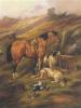 John Gifford sorrel pony with gun dogs and dead game in a landscape
