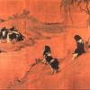 Maud Earl four pekinese dogs in an oriental river landscape
