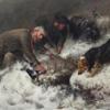 Maud Earl shepherds and dog rescuing sheep from the snow