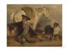 Richard Ansdell  1815-1885   Man reclining accompanied by a horse and a dog