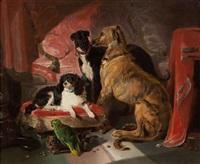 Sir edwin henry landseer hector nero and dash with the parrot lory